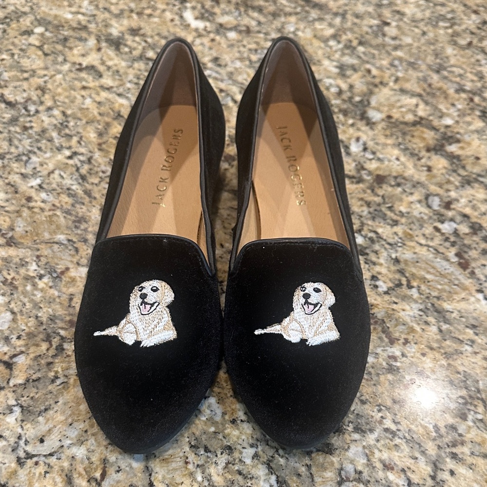 Jack Rogers Black Dog Embroidered Flats
